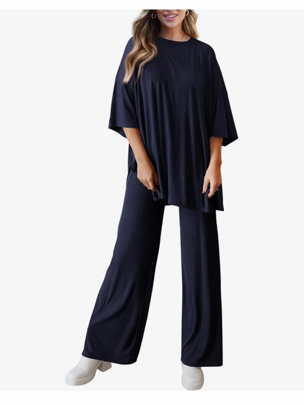 Relaxed Wide-Leg Navy Pantsuit Set - Picture 4 of 5